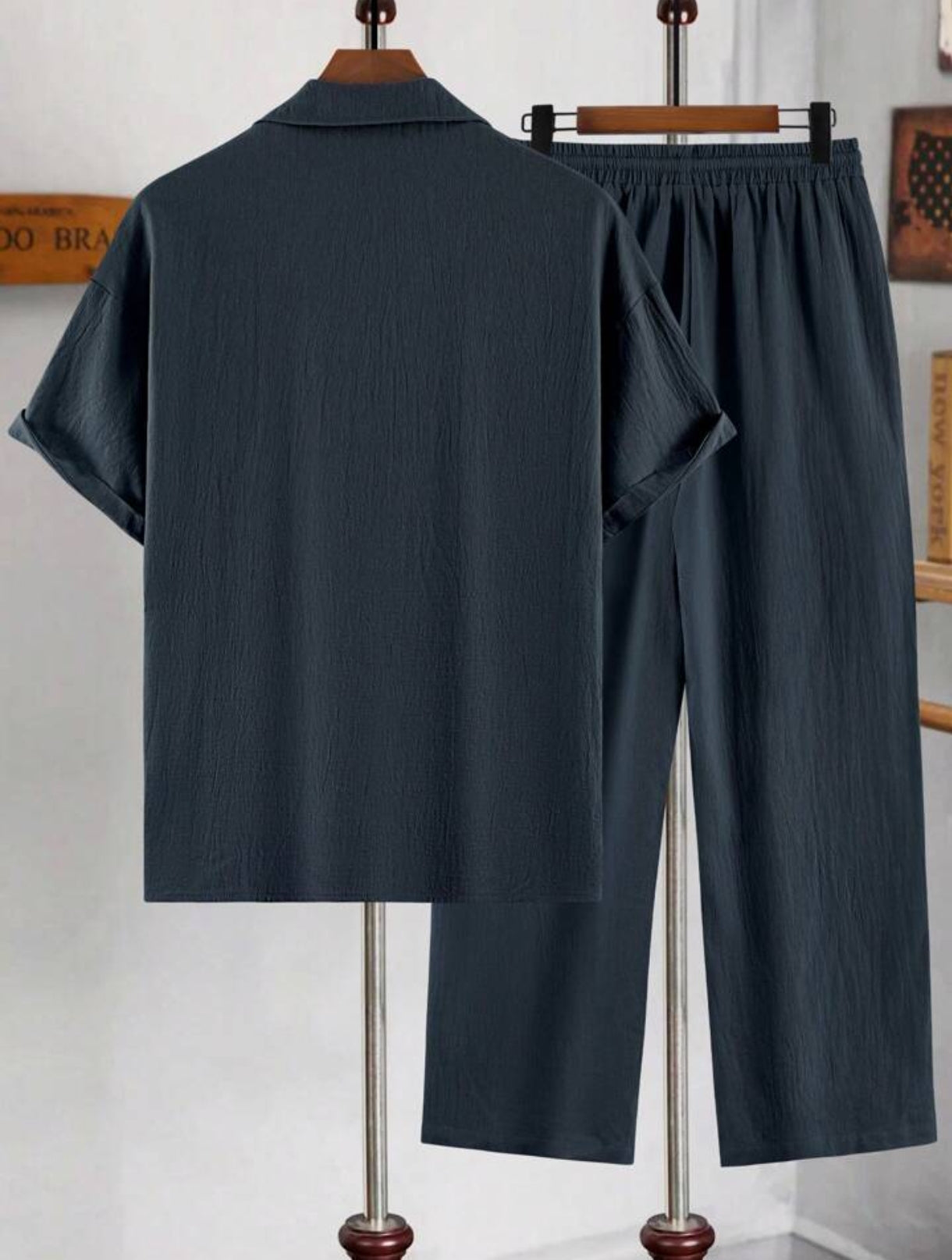 Mens Viscose Pants + Shirt Set - TTVMS4 - Navy Blue - Low Cost Edition