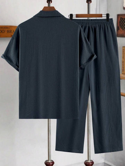 Mens Viscose Pants + Shirt Set - TTVMS4 - Navy Blue - Low Cost Edition