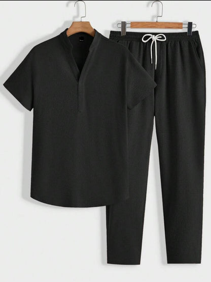 Mens Viscose Pants + Shirt Set - TTVMS3 - Black - Low Cost Edition
