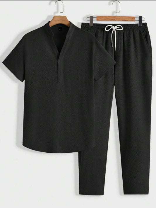 Mens Viscose Pants + Shirt Set - TTVMS3 - Black - Low Cost Edition