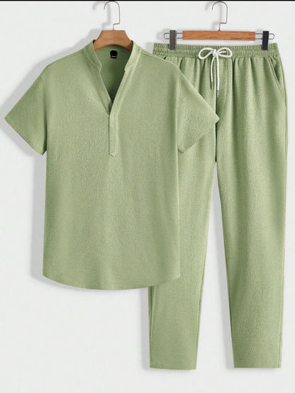Mens Viscose Pants + Shirt Set - TTVMS3 - Mint Green - Low Cost Edition