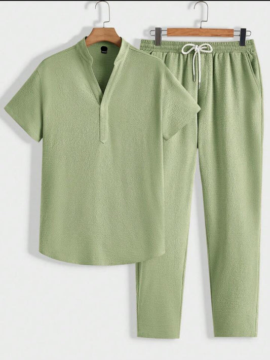 Mens Viscose Pants + Shirt Set - TTVMS3 - Mint Green - Low Cost Edition