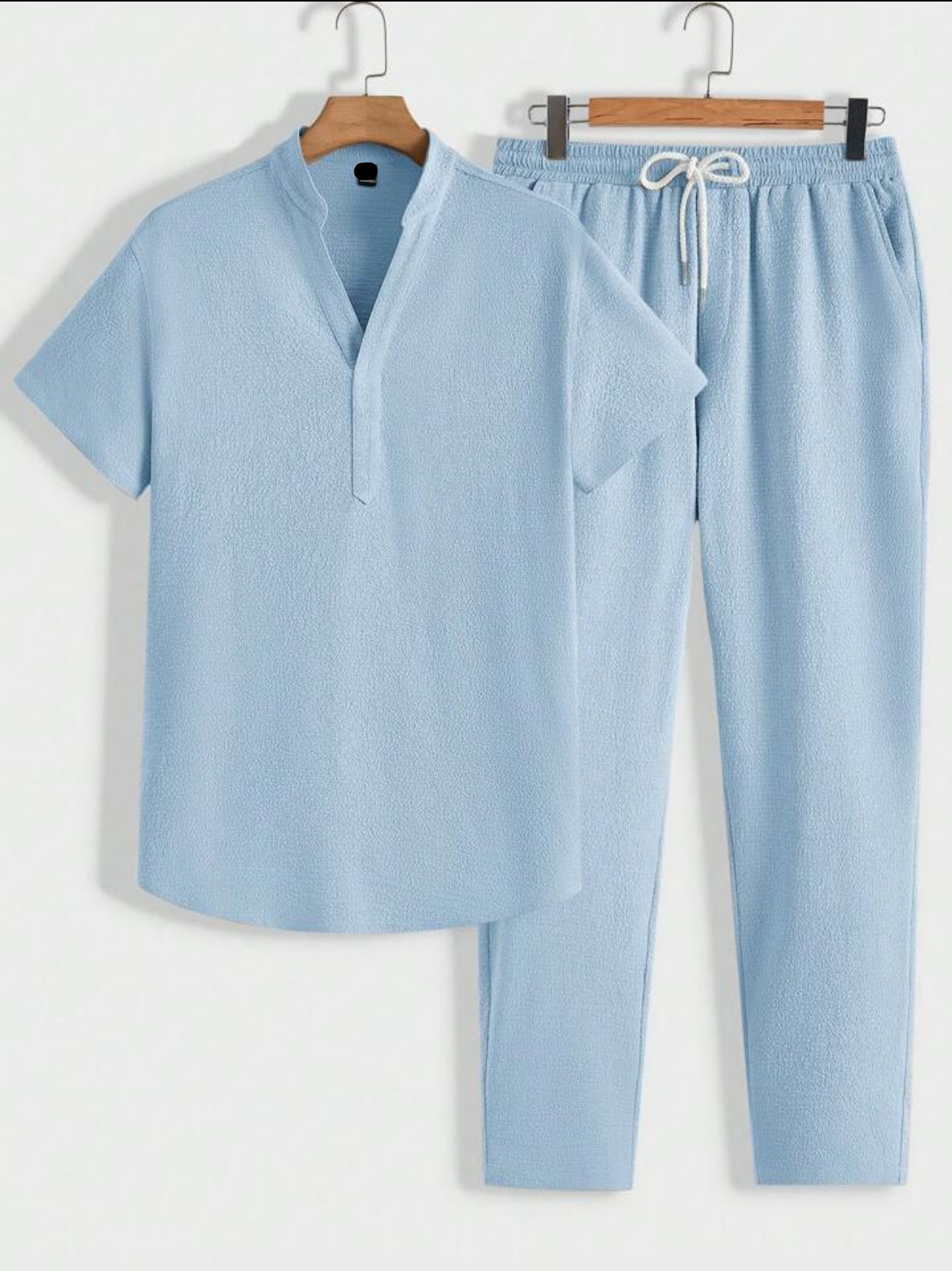 Mens Viscose Pants + Shirt Set - TTVMS3 - Light Blue - Low Cost Edition