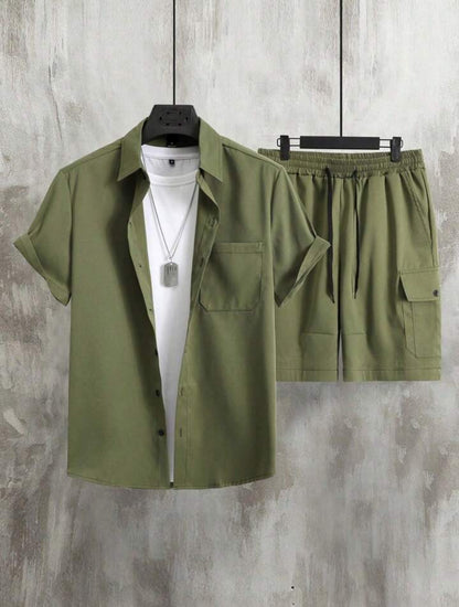 Mens Viscose Shorts + Shirt Set - TTVMS5 - Green - Low Cost Edition