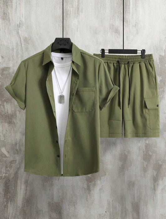 Mens Viscose Shorts + Shirt Set - TTVMS5 - Green - Low Cost Edition