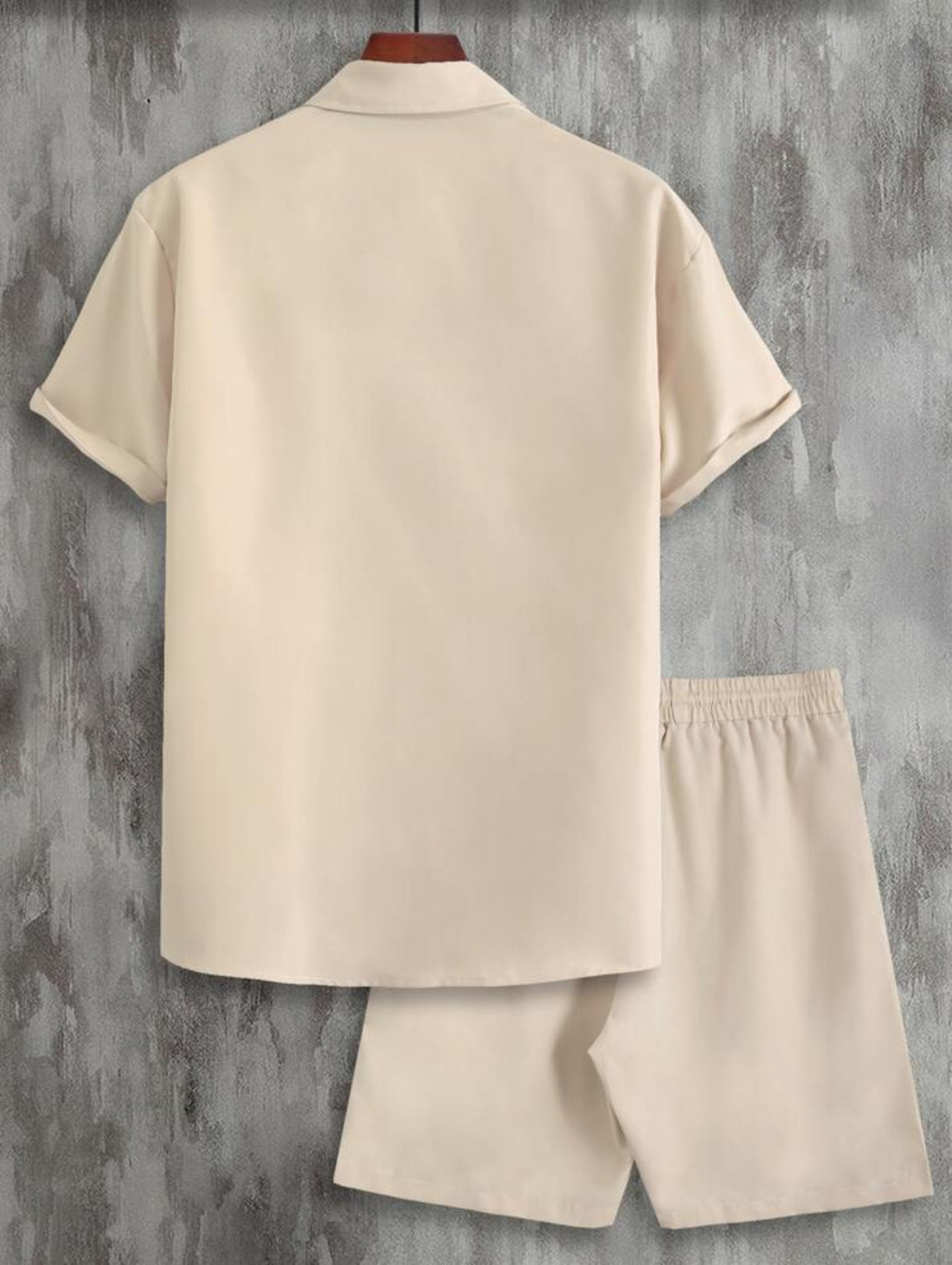 Mens Viscose Shorts + Shirt Set - TTVMS7 - Cream - Low Cost Edition