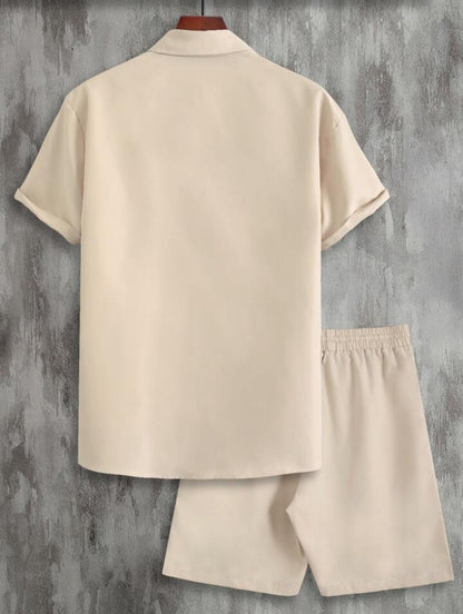Mens Viscose Shorts + Shirt Set - TTVMS7 - Cream - Low Cost Edition