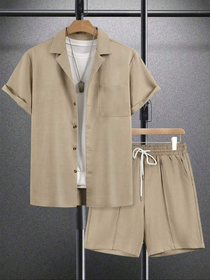 Mens Viscose Shorts + Shirt Set - TTVMS8 - Brown - Low Cost Edition