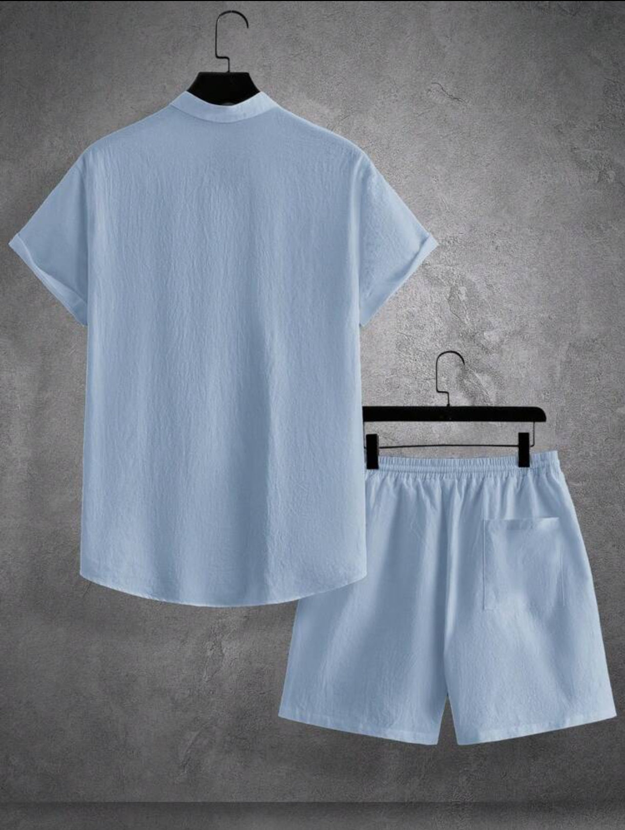 Mens Viscose Shorts + Shirt Set - TTVMS10 - Light Blue - Low Cost Edition