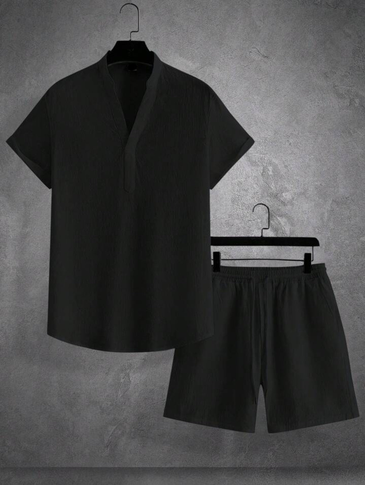 Mens Viscose Shorts + Shirt Set - TTVMS10 - Black - Low Cost Edition