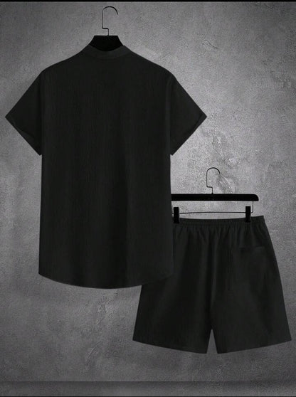 Mens Viscose Shorts + Shirt Set - TTVMS10 - Black - Low Cost Edition