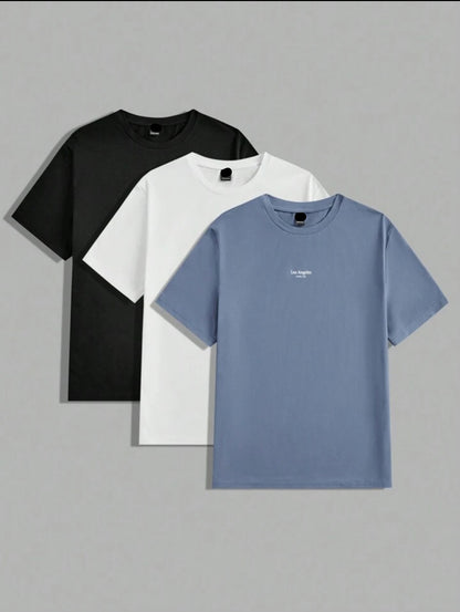 Mens 3 Plain Round Neck Printed T-Shirt Bundle M3PRTBU14