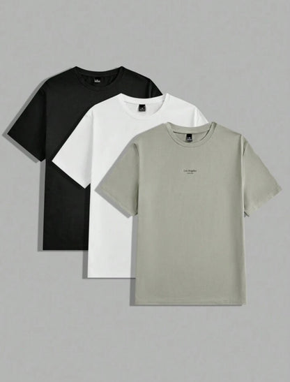 Mens 3 Plain Round Neck Printed T-Shirt Bundle M3PRTBU16