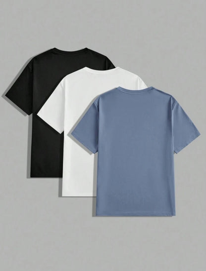 Mens 3 Plain Round Neck Printed T-Shirt Bundle M3PRTBU14