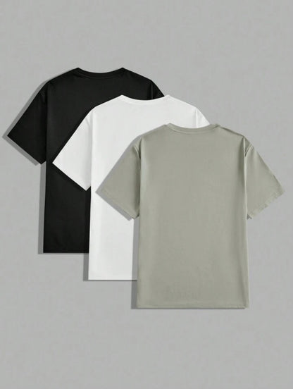 Mens 3 Plain Round Neck Printed T-Shirt Bundle M3PRTBU16