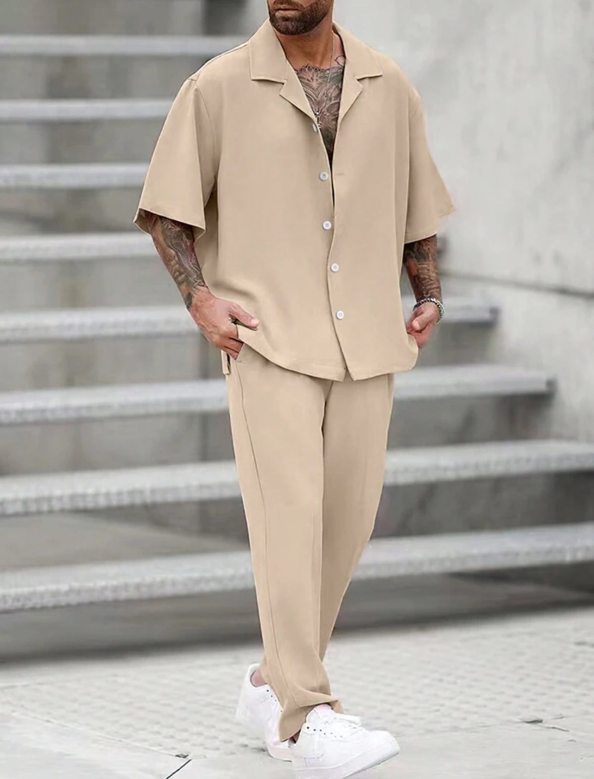 Mens Viscose Pants + Shirt Set - TTVMS22 - Cream