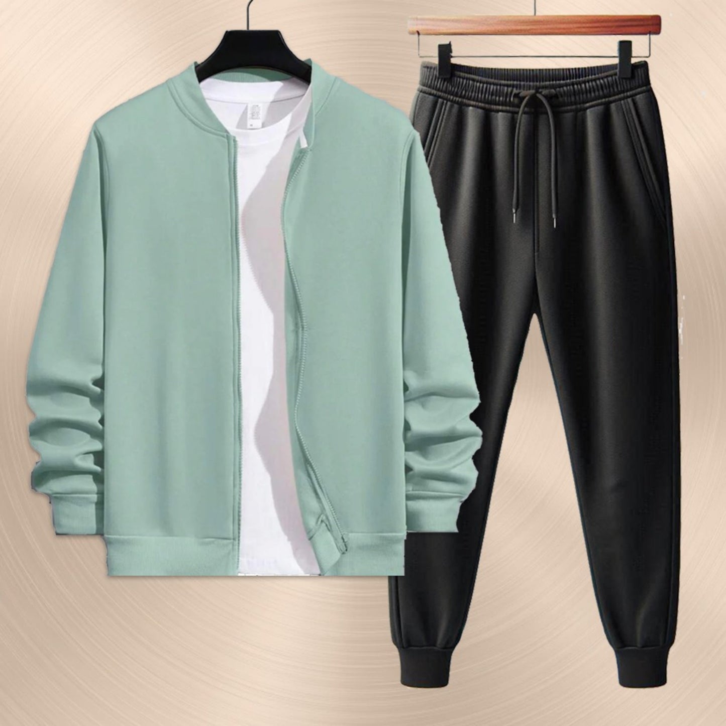 Mens Bomber Zip Jacket and Pants Set by Tee Tall - MPBOZJSET4 - Mint Green Black