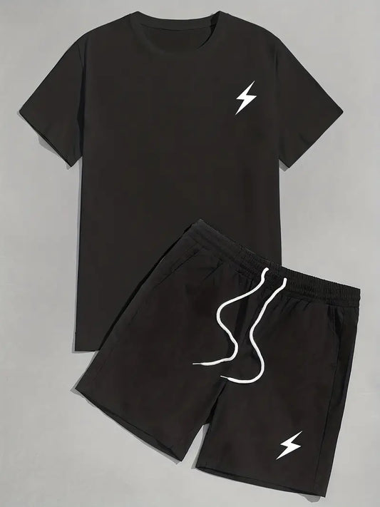 Mens Summer Shorts + T-Shirt Set - TTMSS218 - Black Black