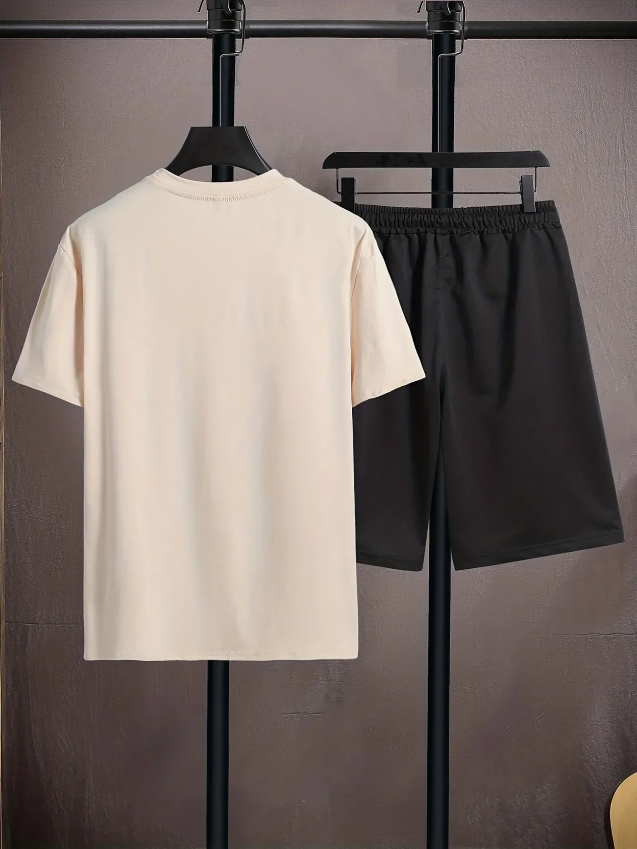 Mens Summer Shorts + T-Shirt Set - TTMSS161 - Cream Black