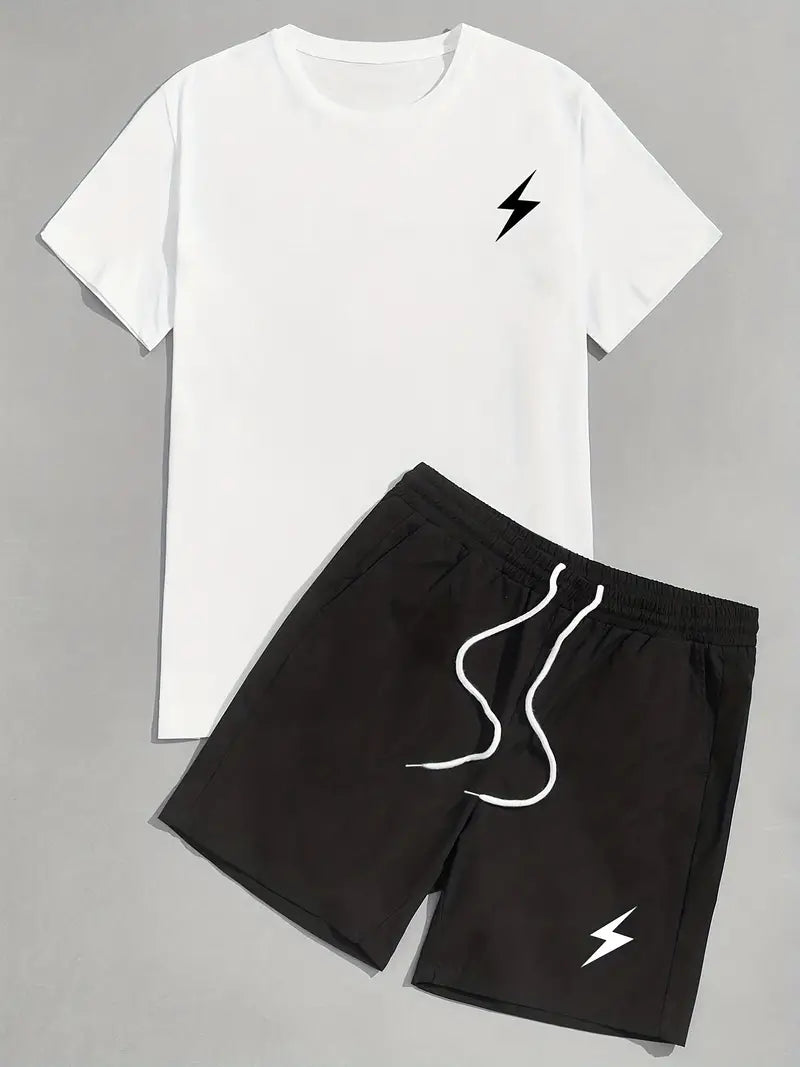 Mens Summer Shorts + T-Shirt Set - TTMSS218 - White Black