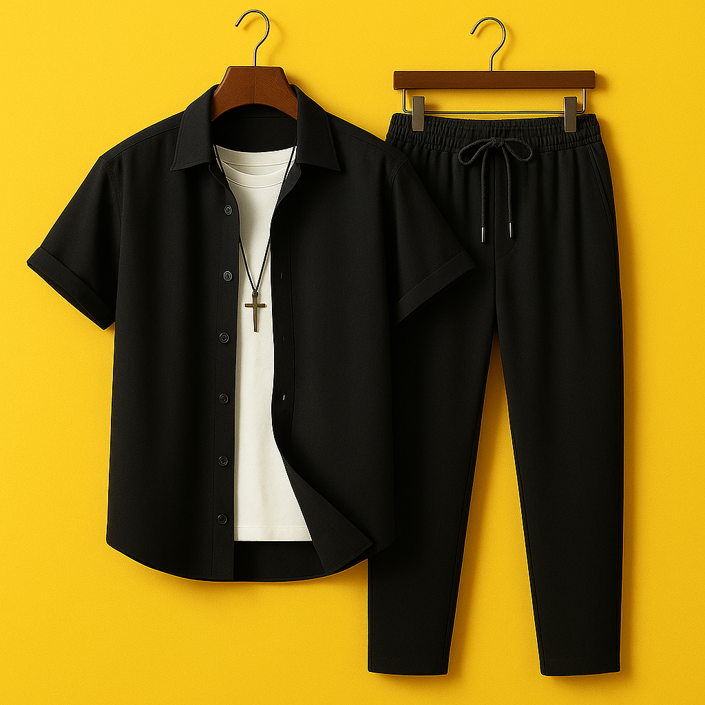 Mens Viscose Pants + Shirt Set - TTVMS29 - Black