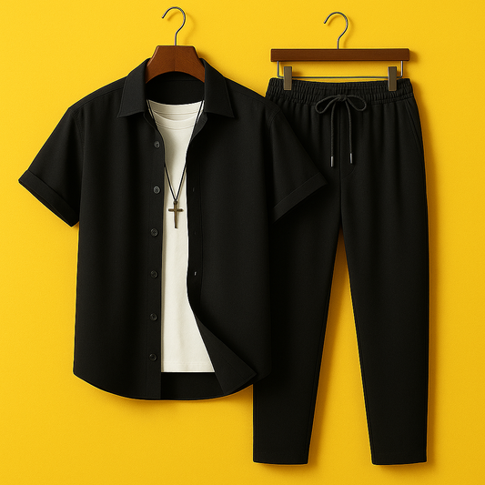 Mens Viscose Pants + Shirt Set - TTVMS29 - Black