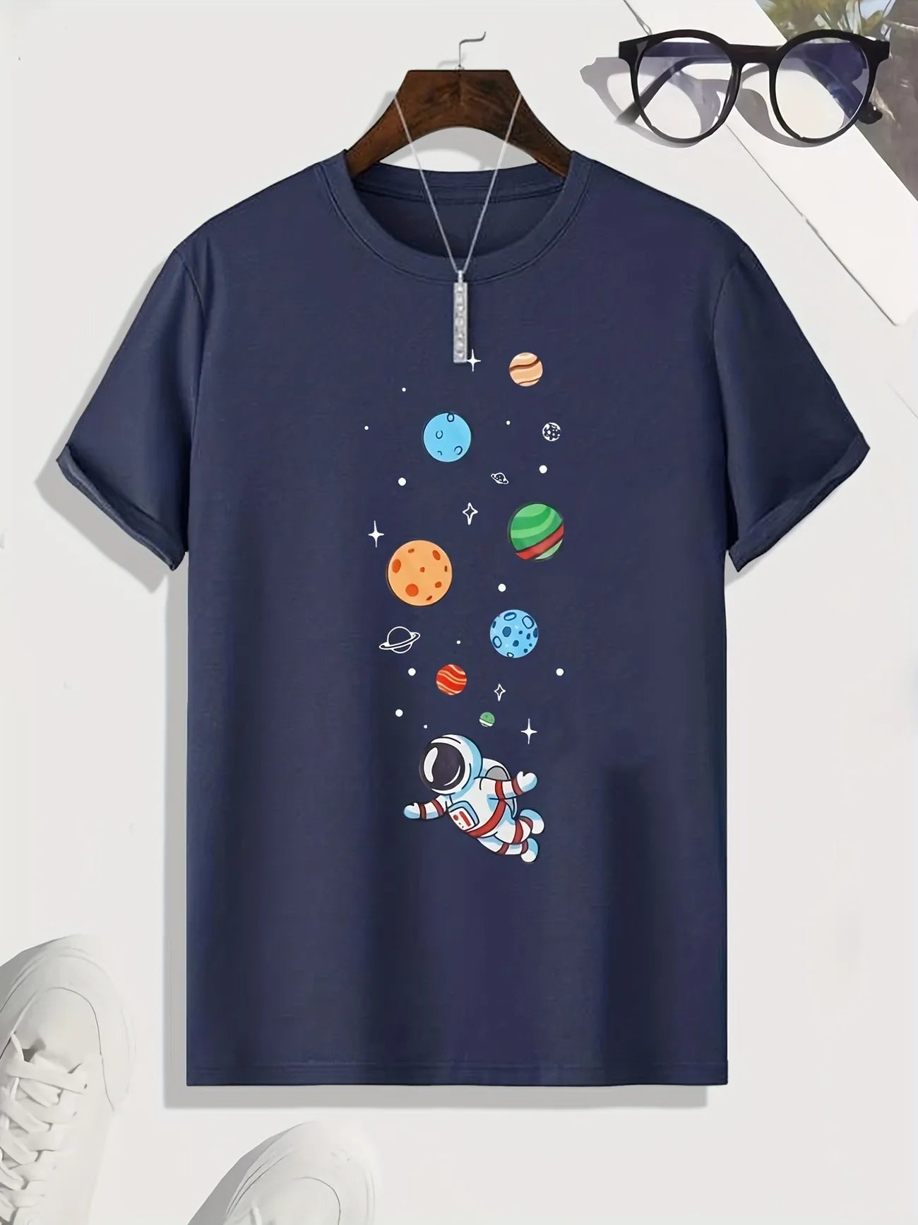 Mens Cotton Sticker Printed T-Shirt TTMPS84 - Navy Blue