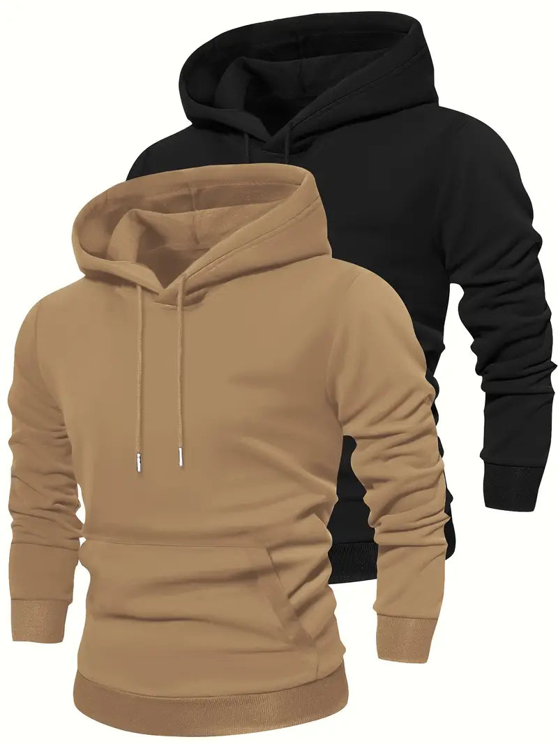 Mens 2 Plain Kangaroo Hoodie Bundle TTP2KH3 - Black Cream