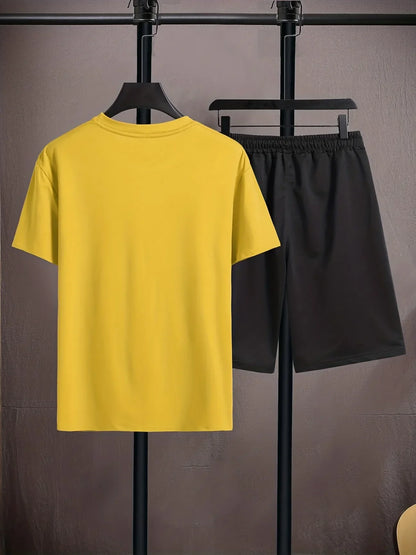 Mens Summer Shorts + T-Shirt Set - TTMSS161 - Yellow Black