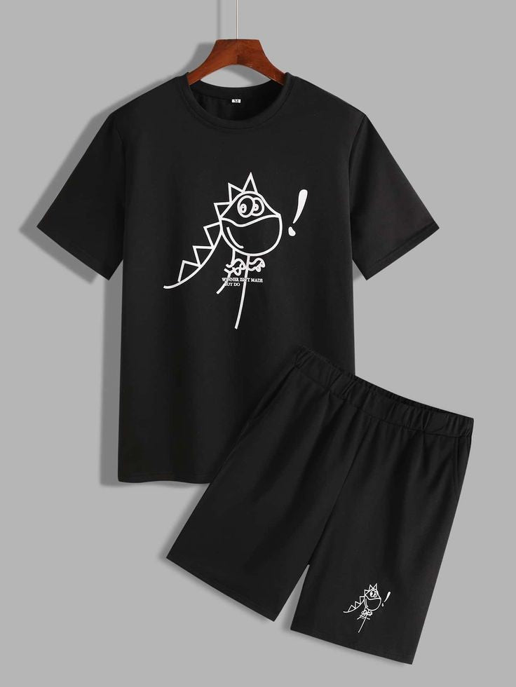 Mens Summer Shorts + T-Shirt Set - TTMSS51 - Black Black