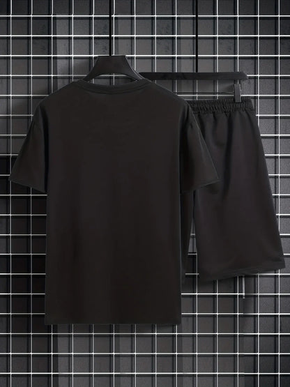 Mens Shorts and T-Shirt Summer Cotton Set - MMSS76 - Black Black