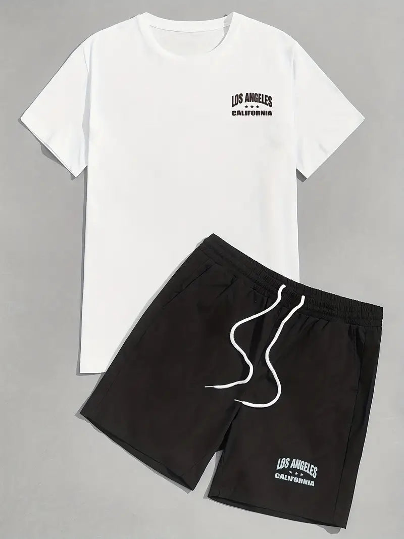 Mens Summer Shorts + T-Shirt Set - TTMSS217 - White Black