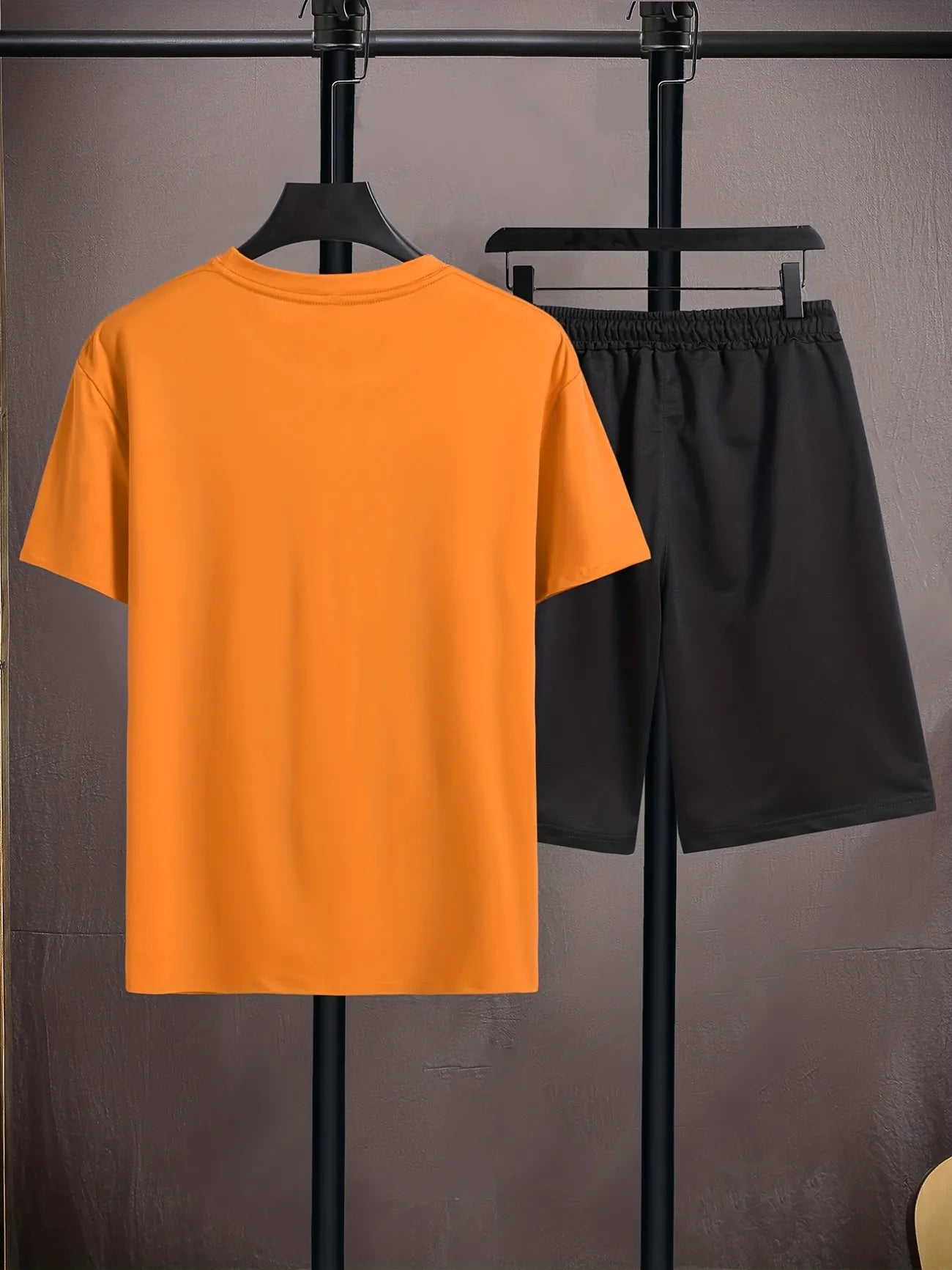 Mens Summer Shorts + T-Shirt Set - TTMSS163 - Orange Black