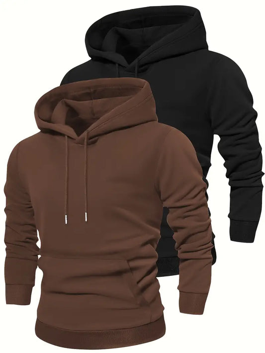 Mens 2 Plain Kangaroo Hoodie Bundle TTP2KH4 - Black Brown