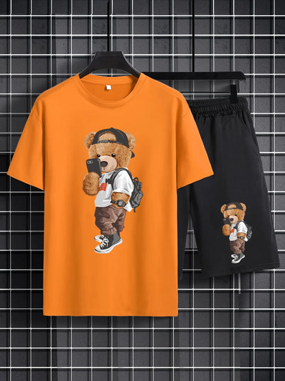 Mens Summer Shorts + T-Shirt Set - TTMSS10 - Orange Black