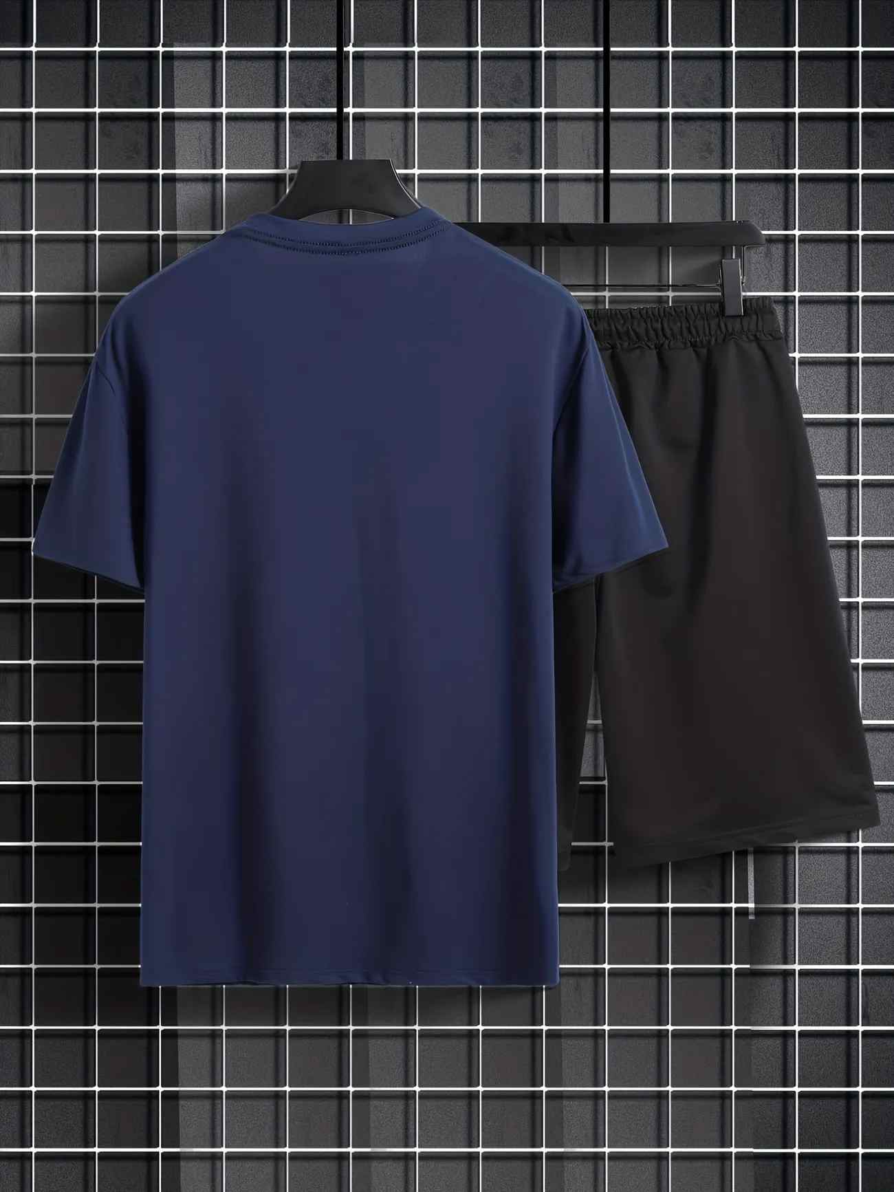 Mens Summer Shorts + T-Shirt Set - TTMSS149 - Navy Blue Black