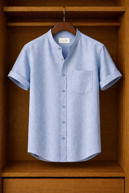 Mens Button Up Cotton Half Sleeve Shirt TTMBUS245 - Light Blue