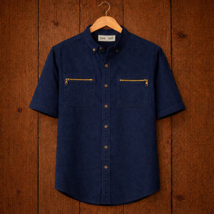 Mens Button Up Cotton Half Sleeve Shirt TTMBUS215 - Navy Blue