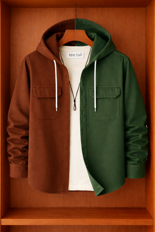 Mens Button Up Cotton Hooded Full Sleeve Shirt TTMBUS160 - Brown Green