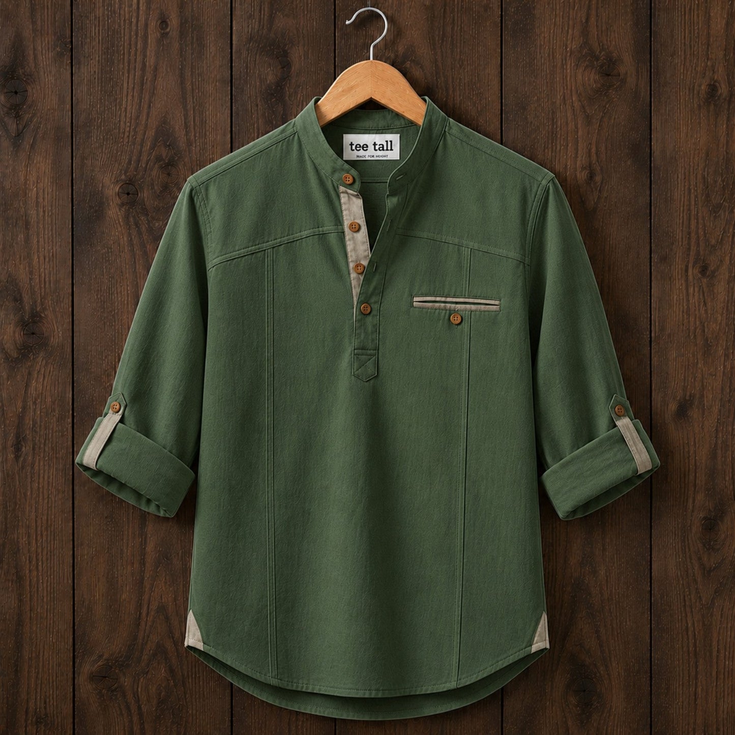 Mens Short Cotton Full Sleeve Kurta TTMSK141 - Green