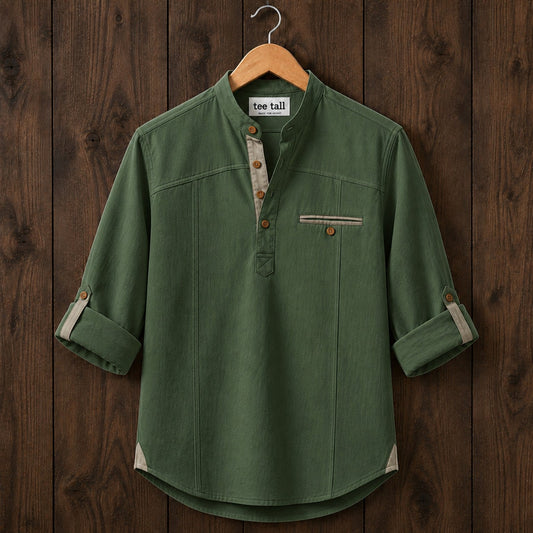 Mens Short Cotton Full Sleeve Kurta TTMSK141 - Green