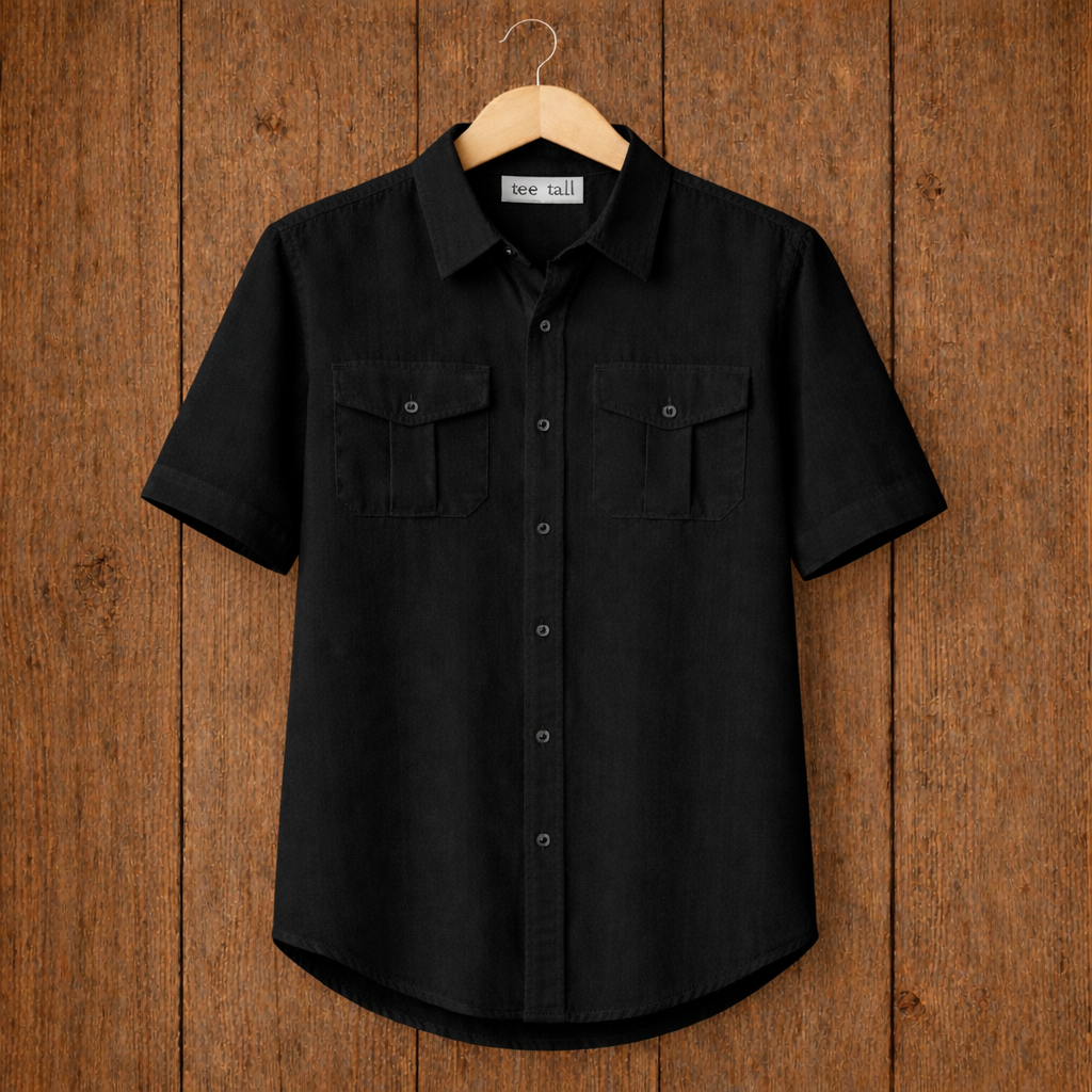 Mens Button Up Cotton Half Sleeve Shirt TTMBUS208 - Black