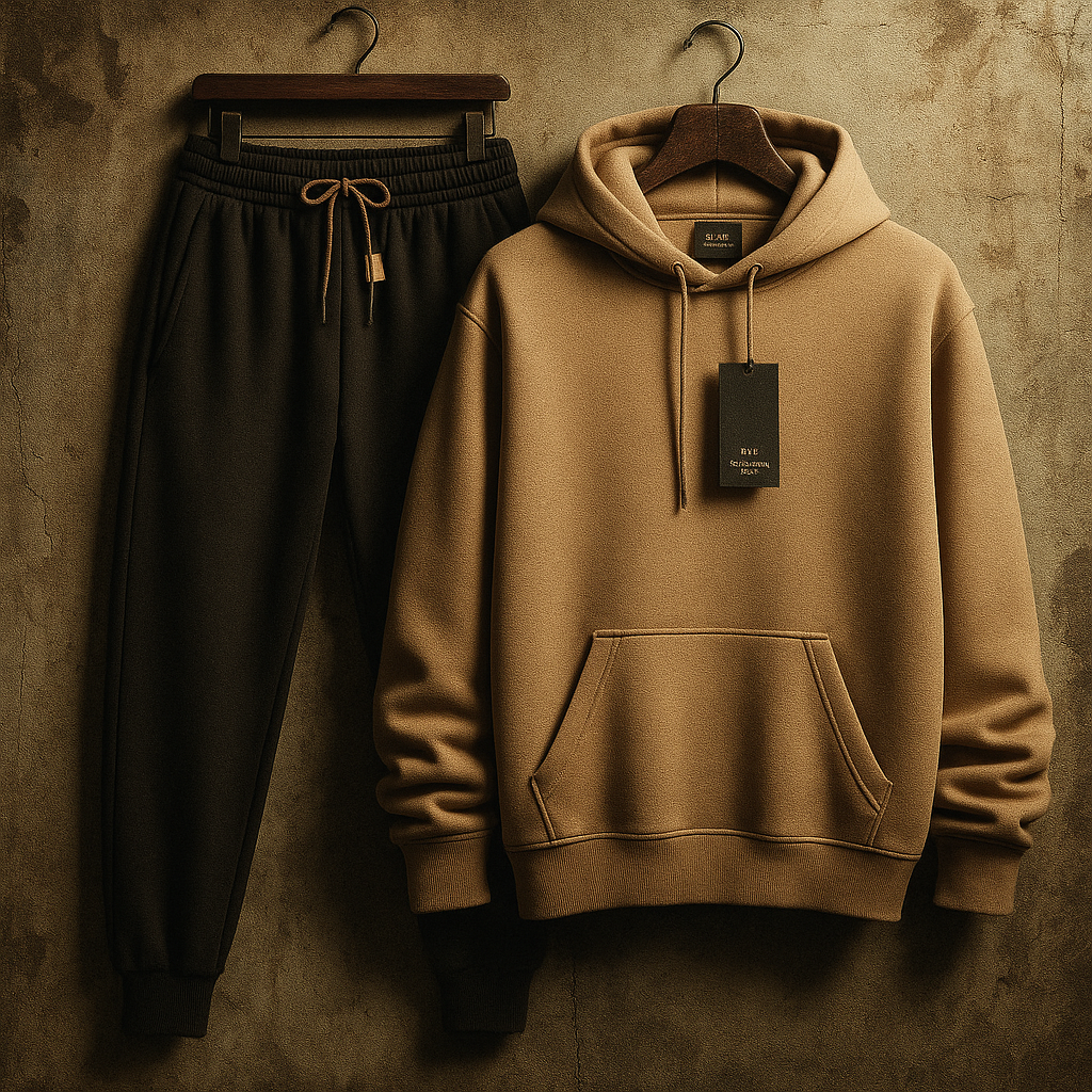 Mens Plain Hoodie and Pants Set by Tee Tall - MPHPSET1 - Light Brown Black