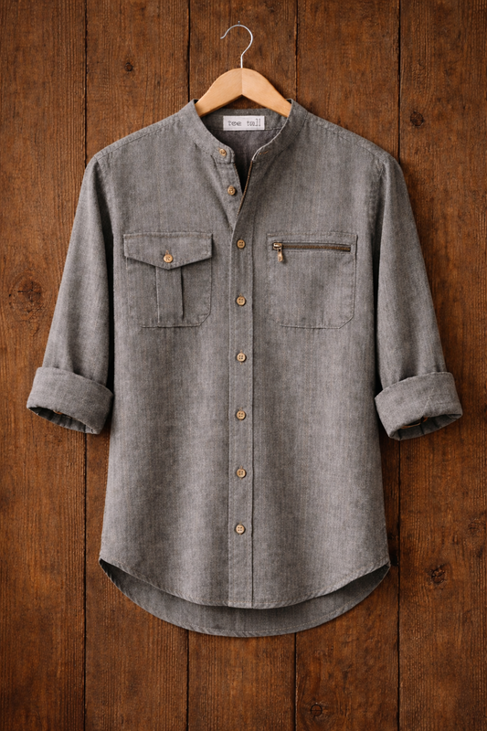 Mens Button Up Cotton Full Sleeve Shirt TTMBUS211 - Grey