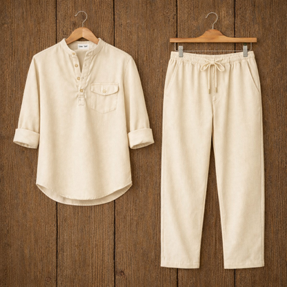 Mens Button Up Cotton Full Sleeve Shirt and Pants Set TTMSPTS100 - Cream