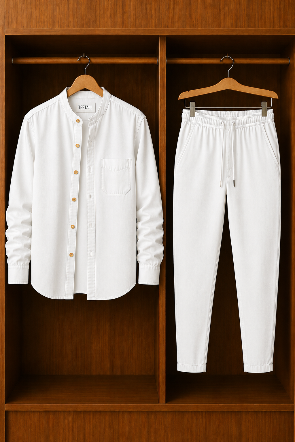 Mens Button Up Summer Cotton Full Sleeve Shirt and Pants Set TTMSPTS171 - White