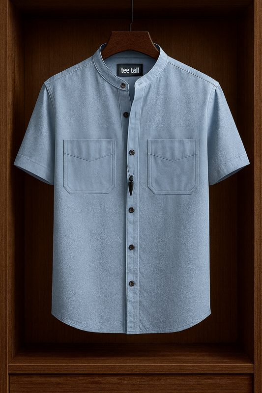 Mens Button Up Half Sleeve Cotton Shirt TTMBUS30 - Light Blue