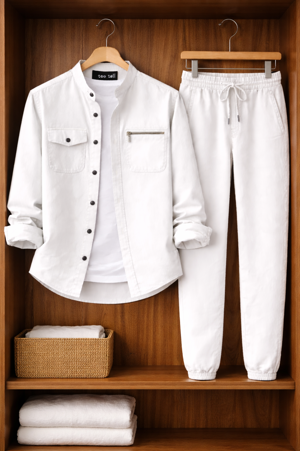Mens Button Up Cotton Full Sleeve Shirt and Pants Set TTMSPTS111 - White