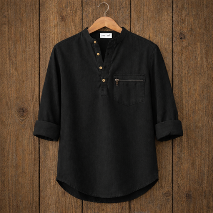 Mens Short Cotton Full Sleeve Kurta TTMSK24 - Black