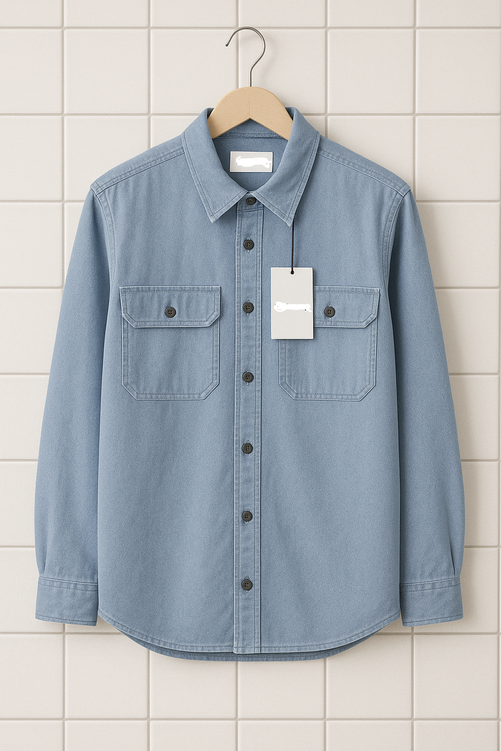 Mens Button Up Denim Chambray Cotton Full Sleeve Shirt TTMBUS91 - Blue